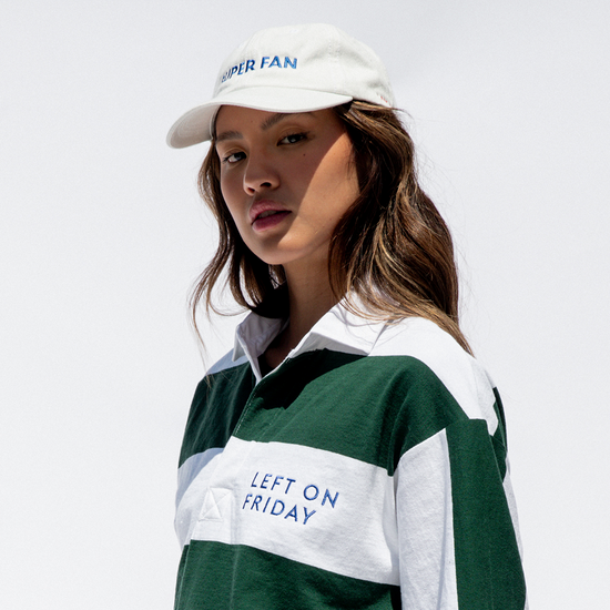 League Shirt - Dark Green / White Stripe (Size S/M) + Super Fan Hat - White/Blue