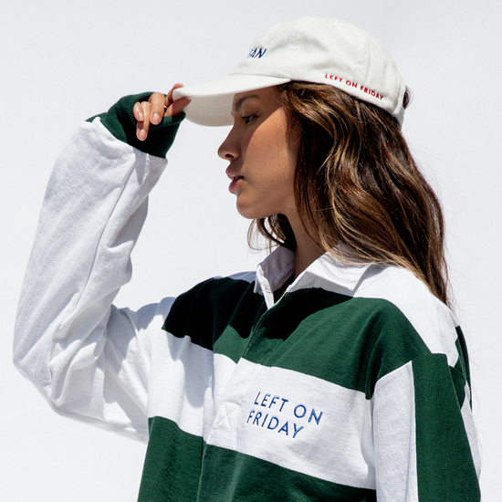 League Shirt - Dark Green / White Stripe (Size S/M) + Super Fan Hat - White/Blue