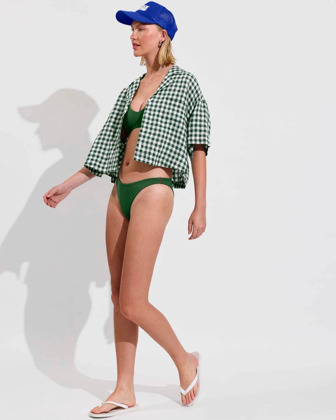 Trucker Hat *Clare V. Collab with Sunday Top + Dip Bottom *Clare V Collab - Tropics / Sweet Chili Heat / First Place (Size S) + Leisure Shirt - Gingham: Tropics/Coconut