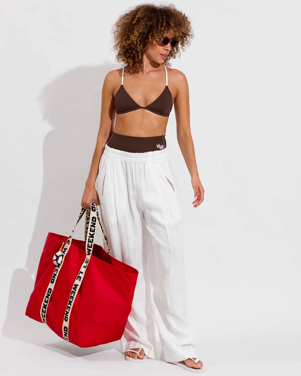 Sandy Top + Hi Tide Bottom *Clare V. Collab - Cold Brew / Coconut (Size S) + Coastal Pant - Coconut (Size S) with Giant Trop Avion