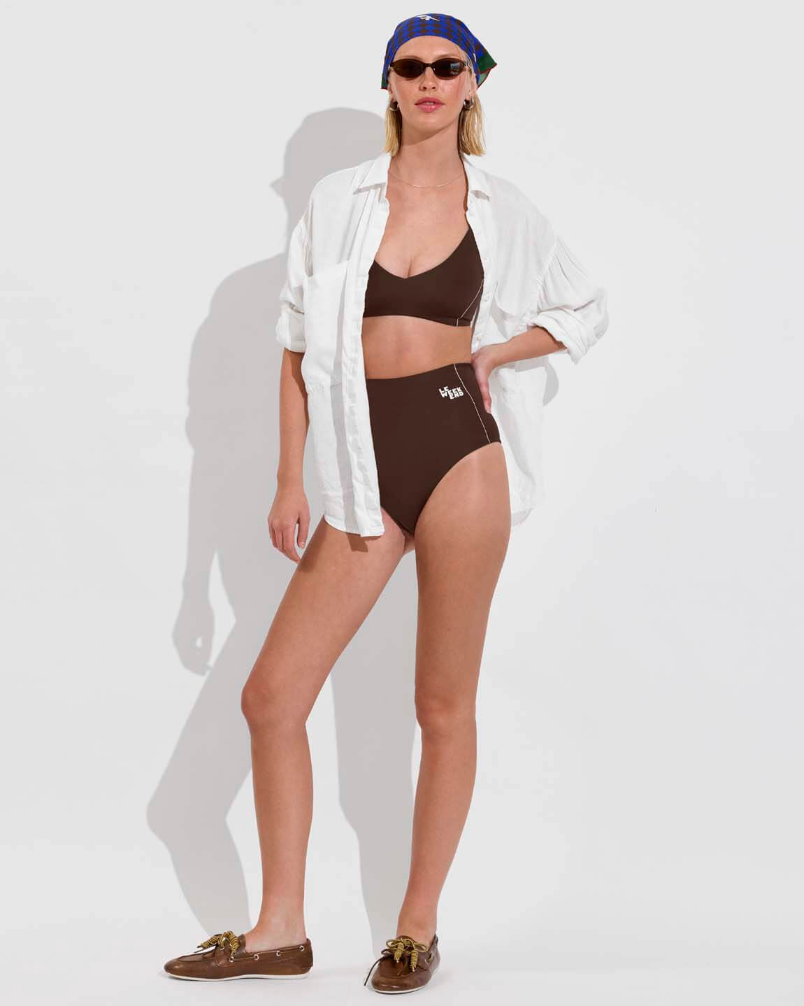 Sunday Top + Hi Tide Bottom *Clare V. Collab - Cold Brew / Coconut (Size S) with Bandana + Getaway Button Down (Size S/M)