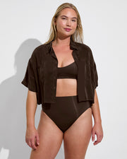 Club Top D (36DD, Size L) + Hi Hi Bottom (Size L) + Day Trip Button Down *Cropped  - Cold Brew (Size L/XL)
