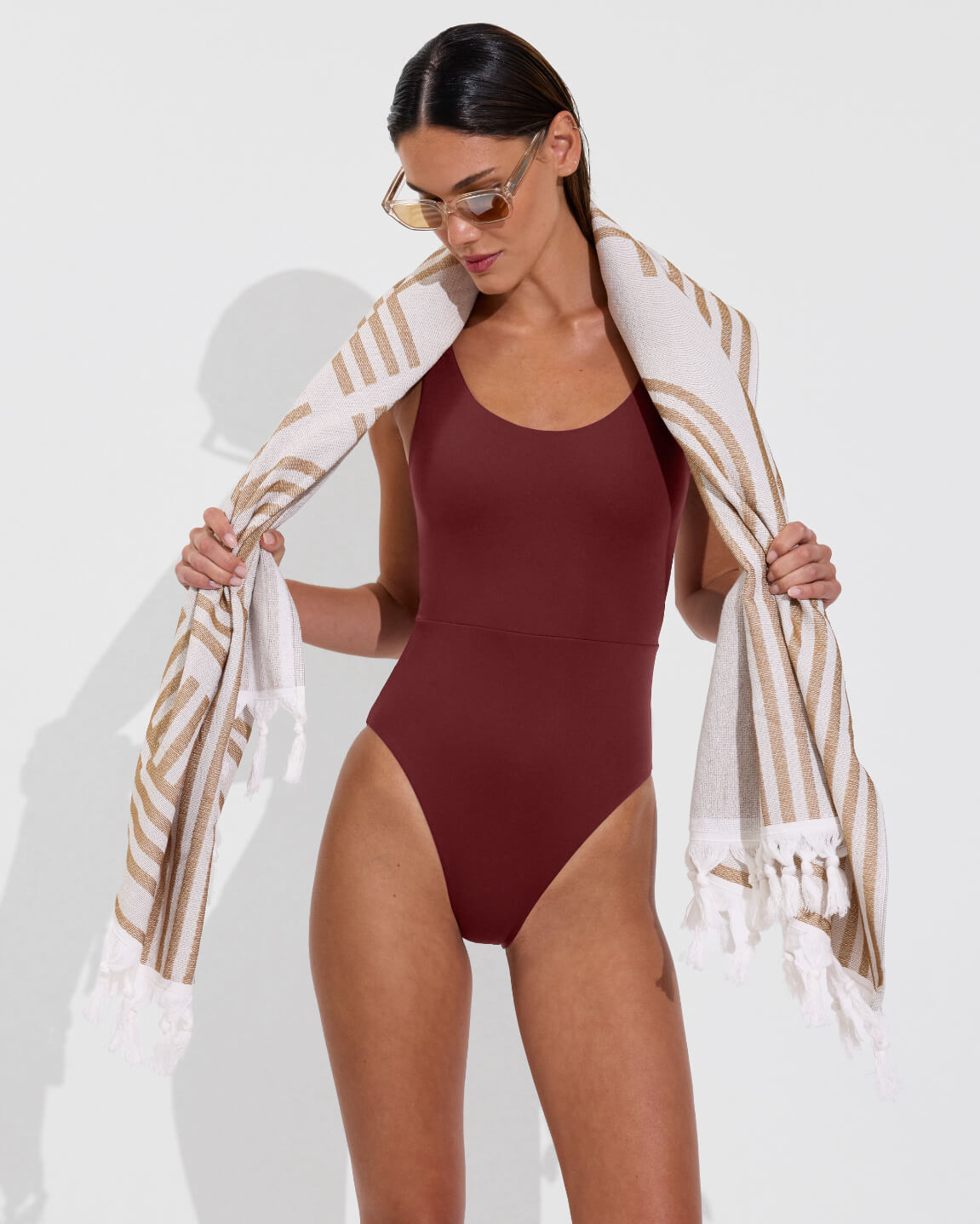 Double Scoop Suit - Jam (Size S) + Pool Towel - Coconut / Tan Lines