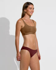 Double Scoop Top - Tan Lines + Halfmoon Bottom - Jam (Size S)