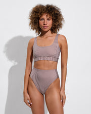 Double Scoop Top + Hi Hi  Bottom - Tiki / Holiday Stripe (Size S)