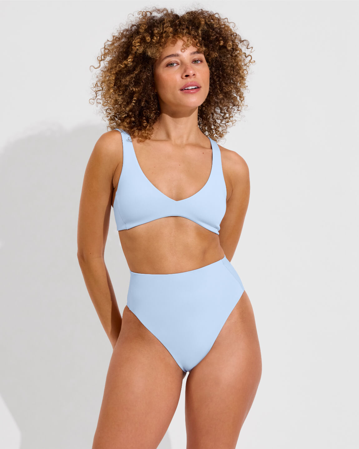 Plunge Top + Hi Hi Bottom Cheeky - Blue Skies (Size S)