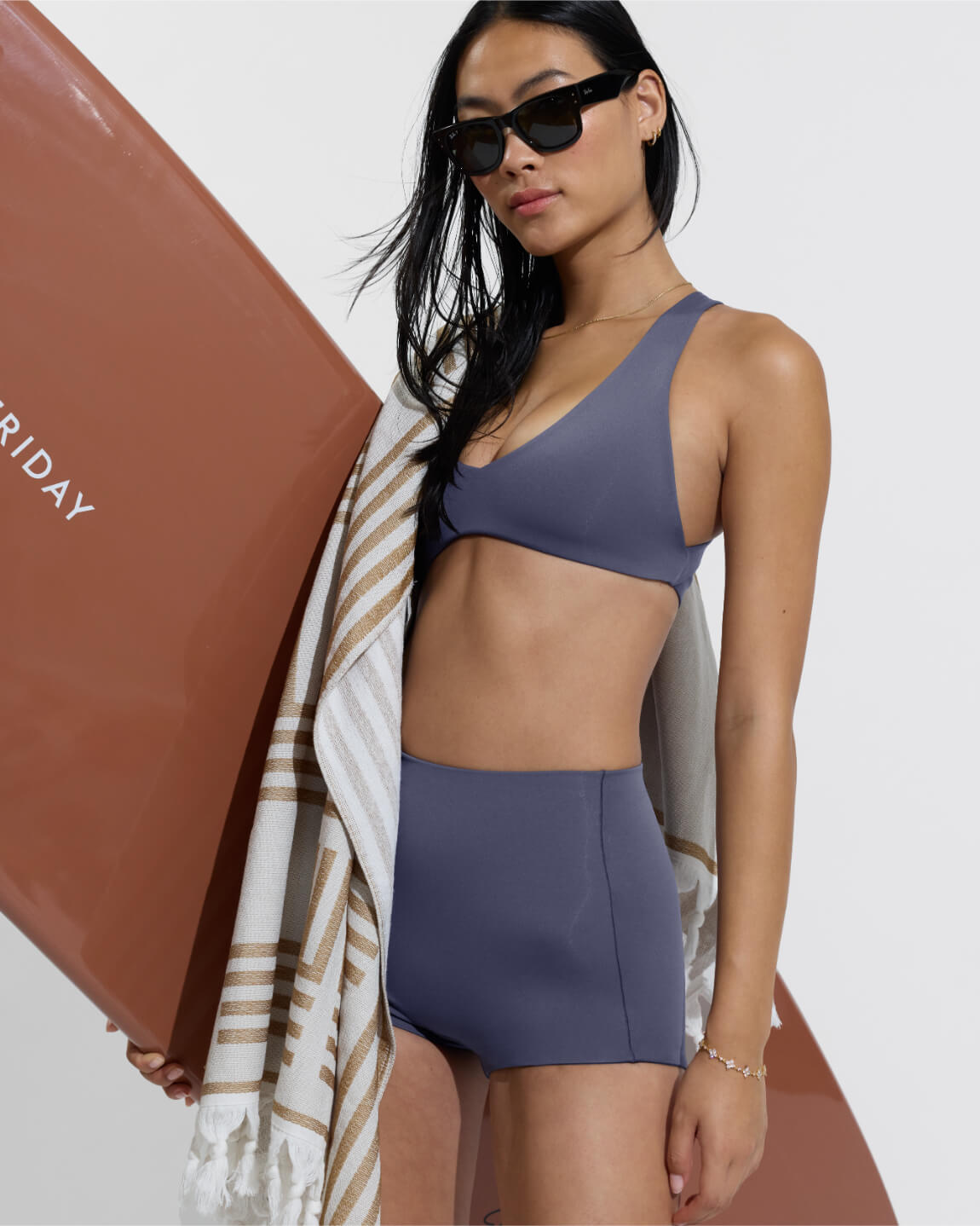La Crosse Top + Hi Line Shortie - Varsity (Size S) + Pool Towel - Beach / Coconut