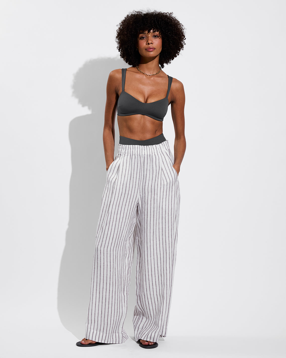 La Plage Top + Throwback Bottom - Eclipse + Coastal Pant - Classic Stripe Stormy/Coconut (Size S)