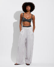 La Plage Top + Throwback Bottom - Eclipse + Coastal Pant - Classic Stripe Stormy/Coconut (Size S)