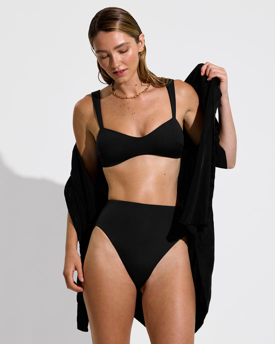 La Plage Top + Hi Hi Bottom (Size S) + Day Trip Button Down (Size S/M) - Jet 