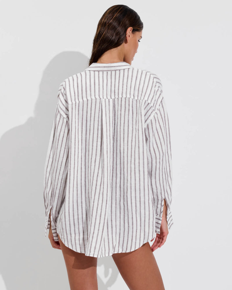 Getaway Button Down - Classic Stripe: Stormy / Coconut (Size S/M)