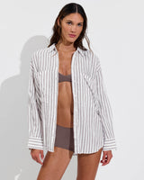 Getaway Button Down: Classic Stripe: Stormy / Coconut