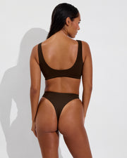 Plunge Top D+ (32DD, Size S) + Throwback Thong - Cold Brew (Size S)