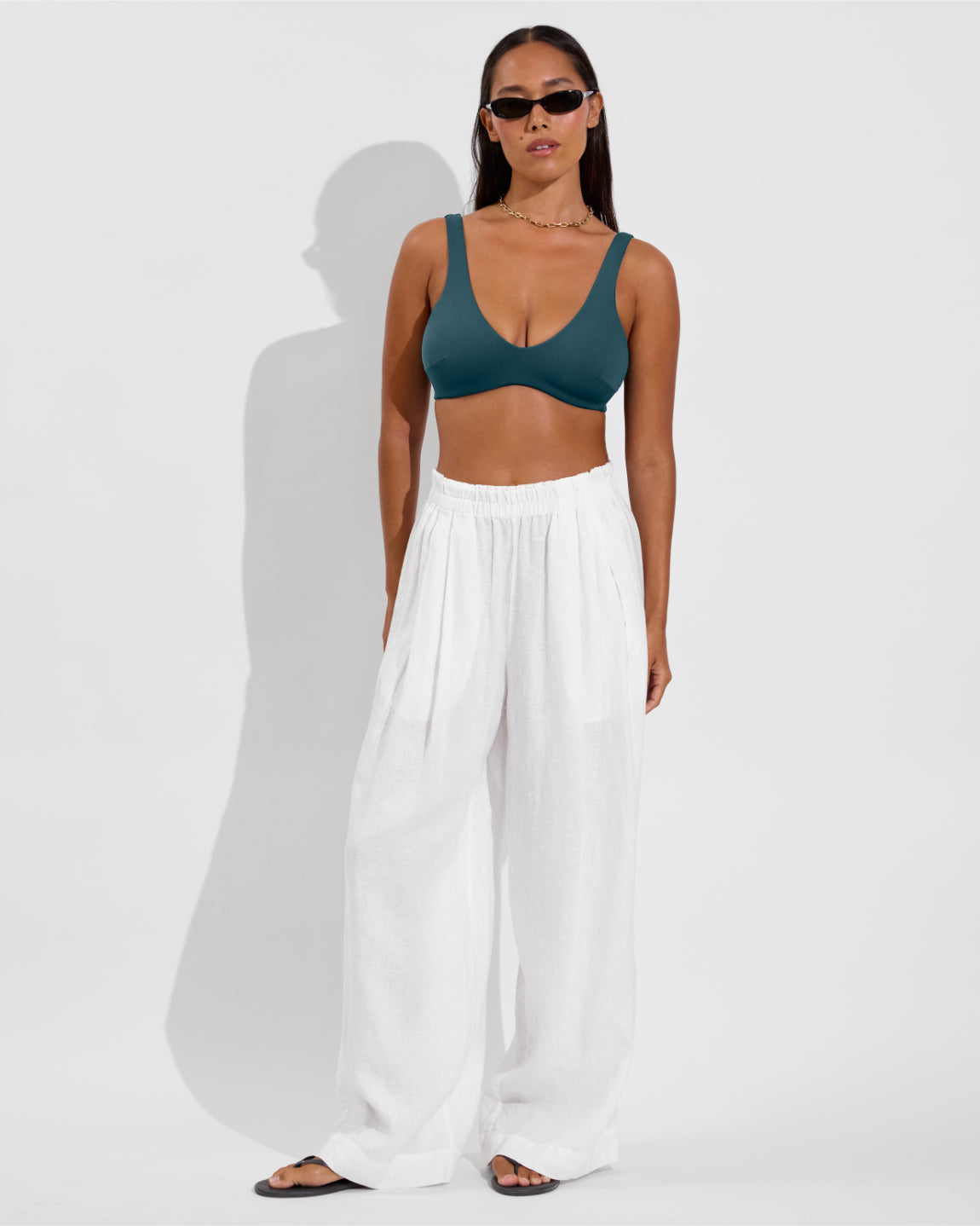 Plunge Top D+ (32DD, Size S) + Coastal Pant - Coconut (Size S)