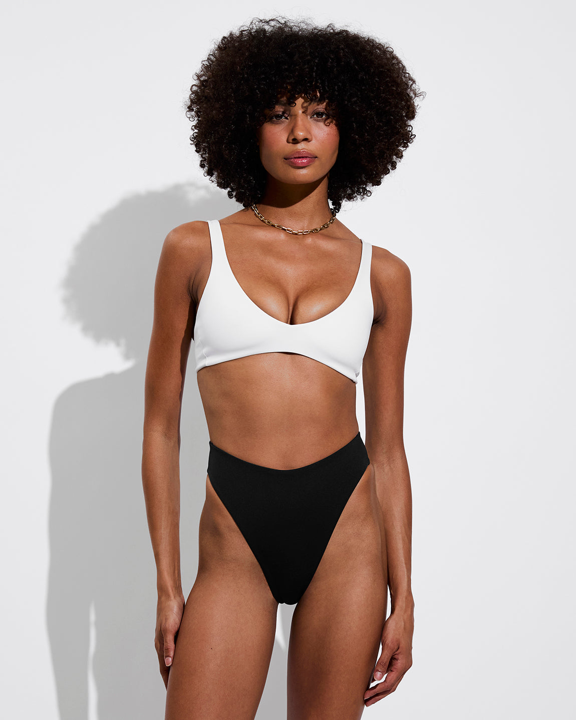 Plunge Top - Coconut + Throwback Bottom - Jet (Size S)