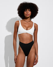 Plunge Top - Coconut + Throwback Bottom - Jet (Size S)