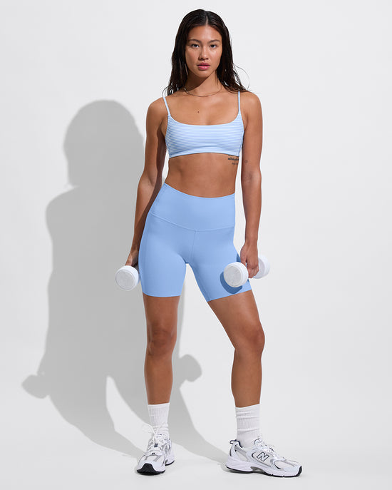 Pool Days Top - Splash Stripe Blue Skies/Coconut + Super Moves Short 5" - Blue Skies (Size S)