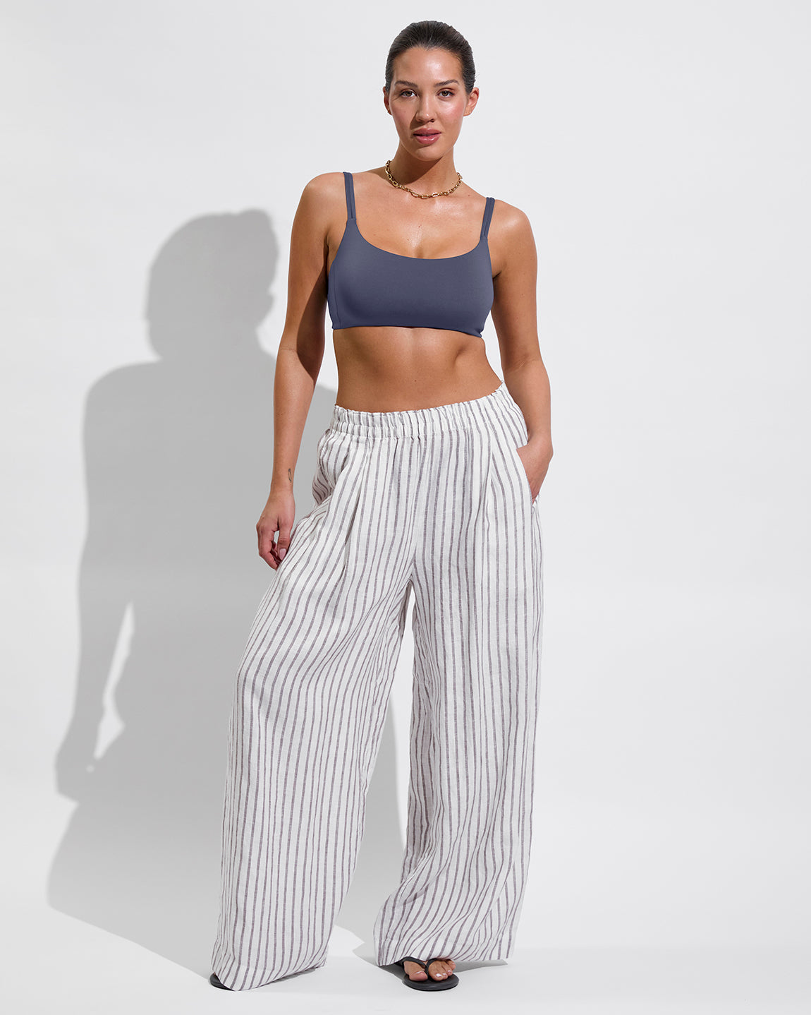Pool Days Top D+ (34DD, Size L) - Varsity + Coastal Pant - Stormy/Coconut (Size L)