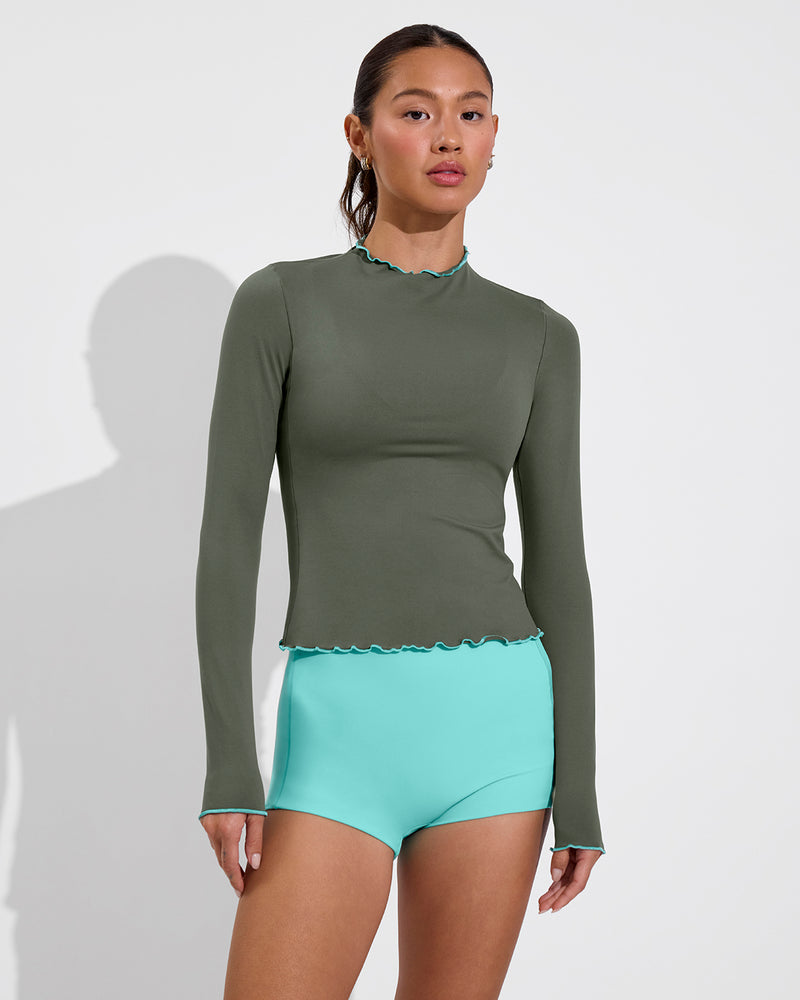 Rays Long Sleeve Top *Long *Wavy - Agave / Drift + Hi Line Shortie - Drift (Size S)