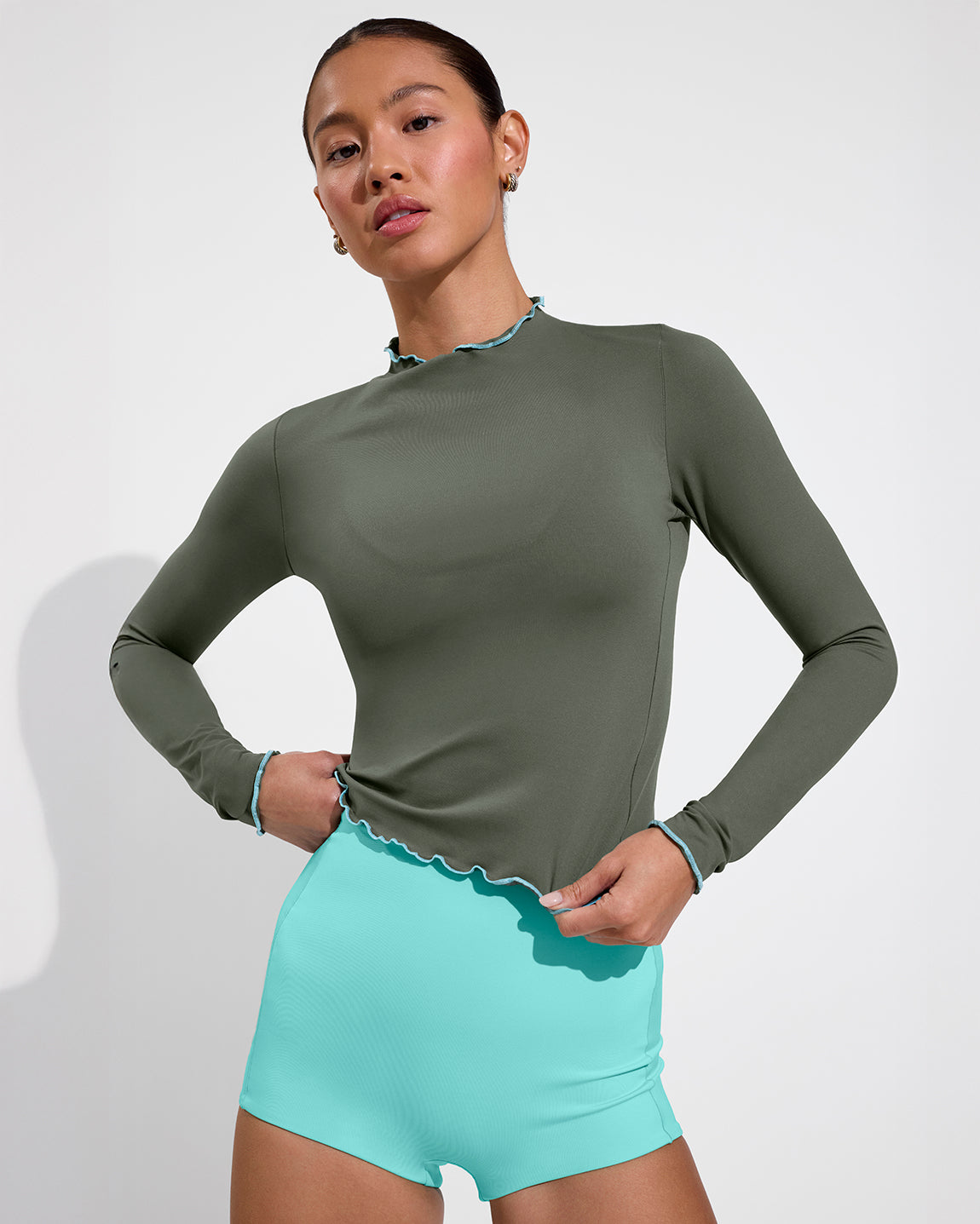 Rays Long Sleeve Top *Long *Wavy - Agave / Drift + Hi Line Shortie - Drift (Size S)