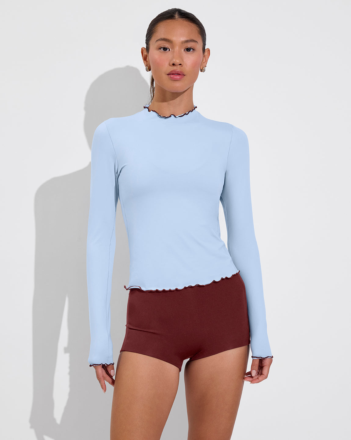 Rays Long Sleeve Top *Long *Wavy - Blue Skies / Jam + Hi Line Shortie - Jam (Size S)