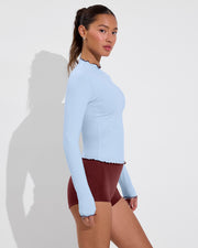Rays Long Sleeve Top *Long *Wavy - Blue Skies / Jam + Hi Line Shortie - Jam (Size S)