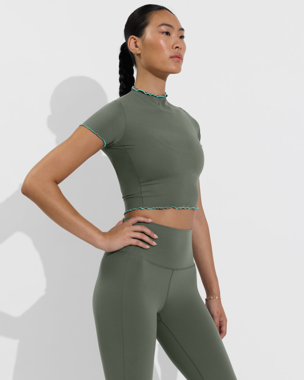 Rays Short Sleeve Top *Wavy - Agave / Drift + Super Moves Tight - Agave (Size S)
