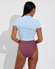 Rays Short Sleeve Top *Wavy - Blue Skies / Jam + Peak Suit D+ - Desert Plum (Size S)