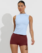 Rays Sleeveless Top *Long *Wavy - Blue Skies / Jam + Hi Line Shortie - Jam (Size S)