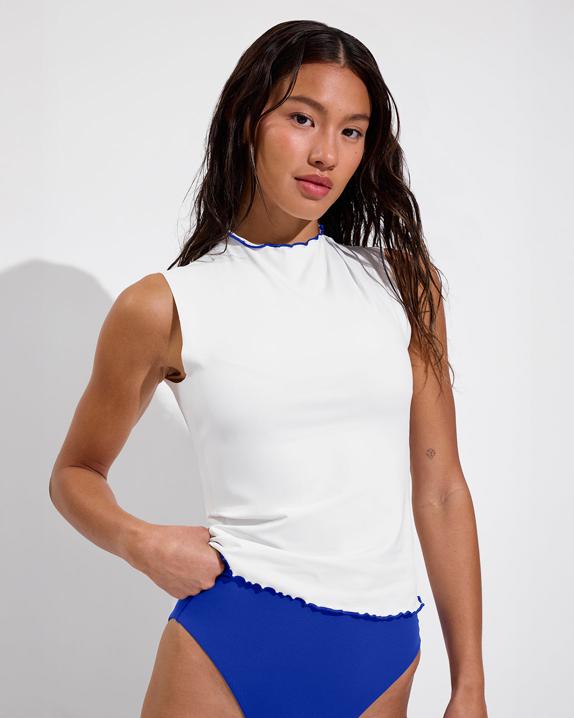 Rays Sleeveless Top *Long *Wavy - Coconut / First Place + Hi Hi Bottom - First Place (Size S)