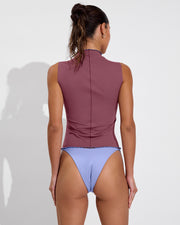 Rays Sleeveless Top *Long *Wavy - Desert Plum / Riptide + Skinny Dip Bottom - Riptide (Size S)