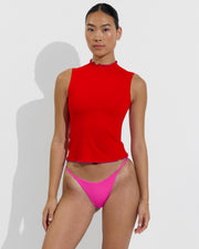 Rays Sleeveless Top *Long *Wavy - Sweet Chili Heat / Hot + Skinny Dip Bottom - Hot (Size S)