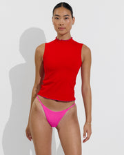 Rays Sleeveless Top *Long *Wavy - Sweet Chili Heat / Hot + Skinny Dip Bottom - Hot (Size S)