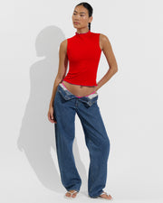 Rays Sleeveless Top *Long *Wavy - Sweet Chili Heat / Hot + Skinny Dip Bottom - Hot (Size S)