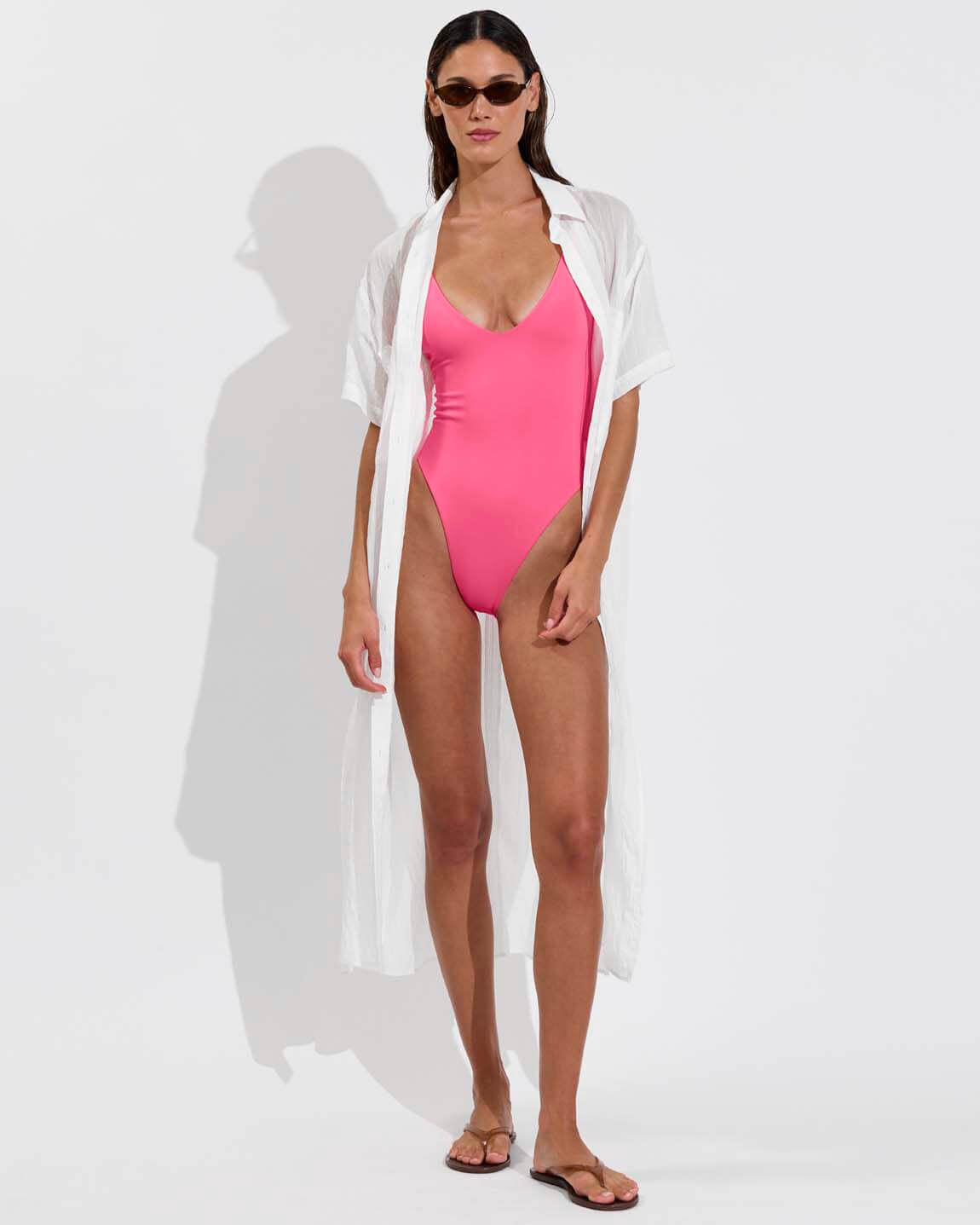 Saturday Suit - Zinc (Size S) + Getaway Shirt Dress - Sheer Stripe: Coconut Stripe (Size S/M)