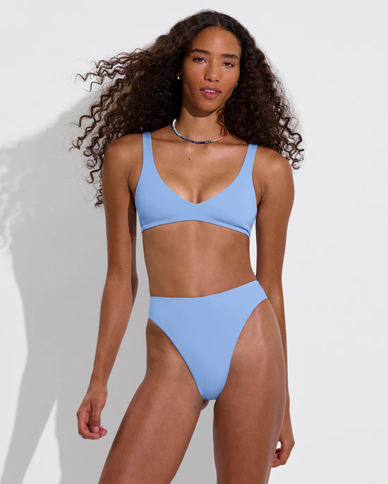 Plunge Top + Super Hi Hi Bottom - Blue Skies (Size S)