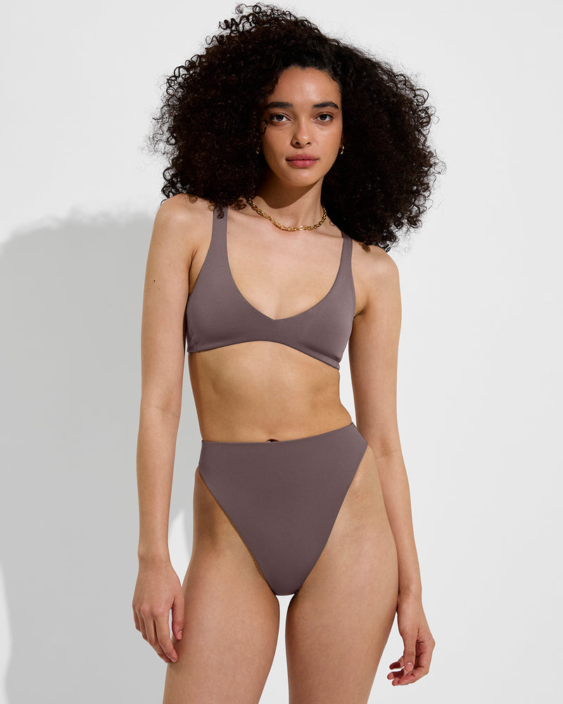 Plunge Top + Super Hi Hi Bottom - Stormy (Size S)