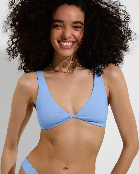 Twisted Plunge Top + Dip Bottom - Blue Skies (Size S)