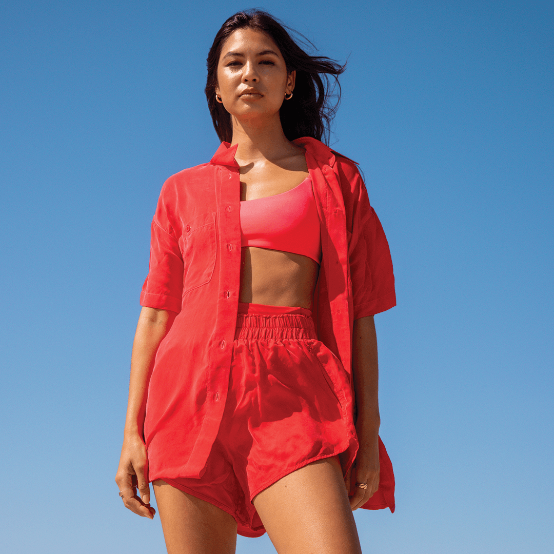 Pool Days Top - Rescue + Day Trip Button Down + Day Trip Short - Sweet Chili Heat (Size S)